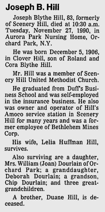 Joseph Blythe Hill obit